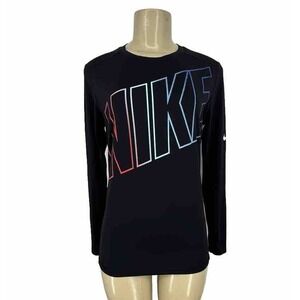 Nike XL Boy Fitted Dri-Fit Rainbow Logo Shirt Long Sleeve Black Active 23-3
